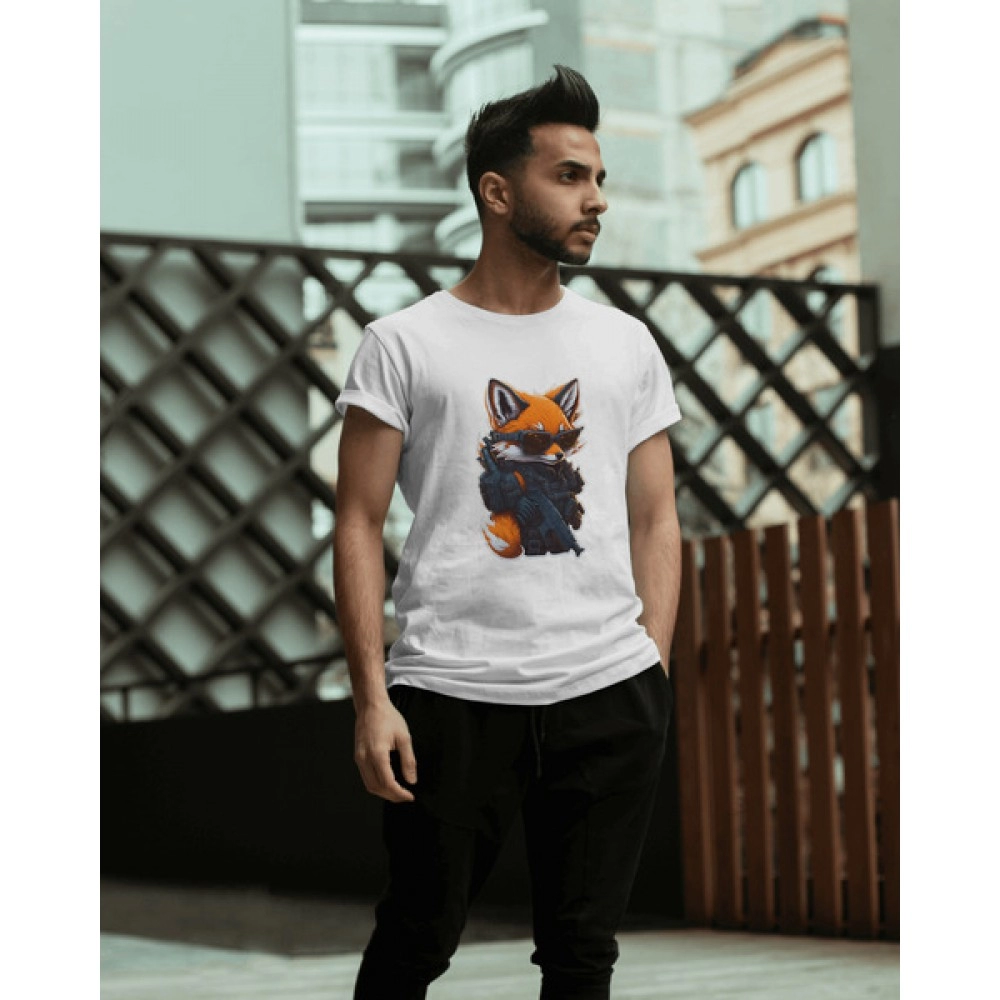 Angry Wild Raccoon | SABEZY ESSENTIALS Cotton Regular Men's T-Shirt | White