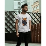 Angry Wild Raccoon | SABEZY ESSENTIALS Cotton Regular Men's T-Shirt | White