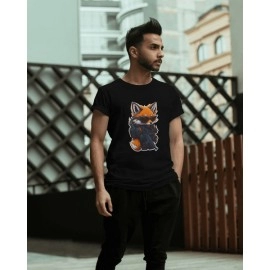 Angry Wild Raccoon | SABEZY ESSENTIALS Cotton Regular Men's T-Shirt | Black