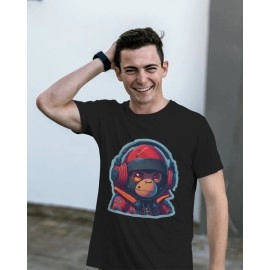Astro Chimp | SABEZY ESSENTIALS Cotton Regular Men's T-Shirt | Black