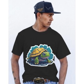 Baby Turtle | SABEZY ESSENTIALS Cotton Regular Men's T-Shirt | Black