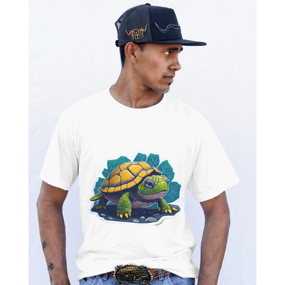 Baby Turtle | SABEZY ESSENTIALS Cotton Regular Men's T-Shirt | White