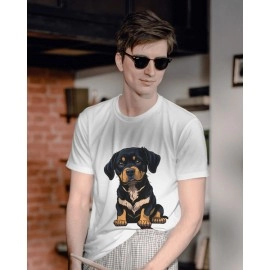 Black Dog Puppy | SABEZY ESSENTIALS Cotton Regular Men's T-Shirt | White