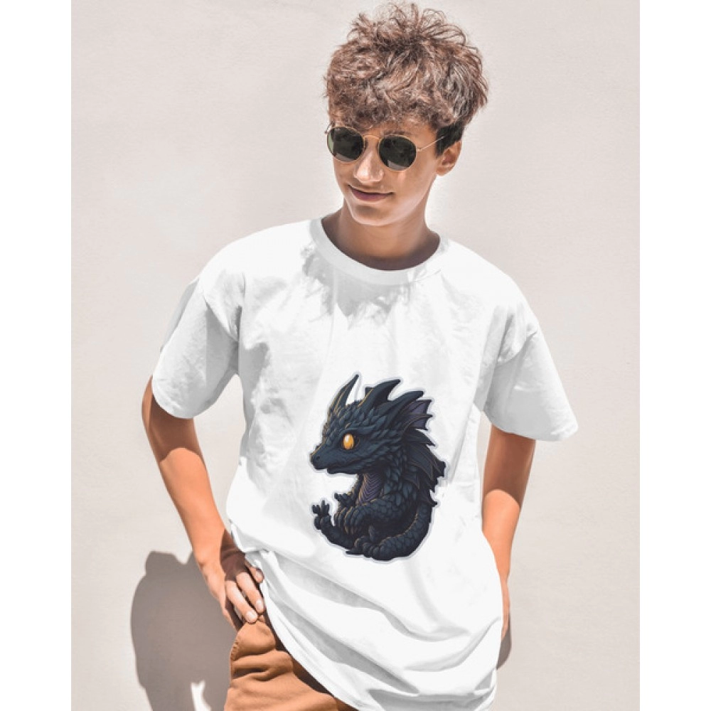 Black Dragon | SABEZY ESSENTIALS Cotton Regular Men's T-Shirt | White
