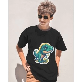 Blue Dinosaur | SABEZY ESSENTIALS Cotton Regular Men's T-Shirt | Black