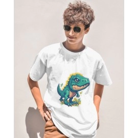 Blue Dinosaur | SABEZY ESSENTIALS Cotton Regular Men's T-Shirt | White