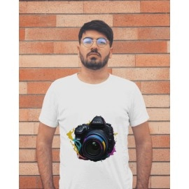 Camera Splash | SABEZY ESSENTIALS Cotton Regular Men's T-Shirt | White