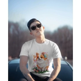 Cute Dog Puppy | SABEZY ESSENTIALS Cotton Regular Men's T-Shirt | White