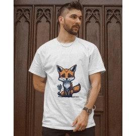 Cute Fox | SABEZY ESSENTIALS Cotton Regular Men's T-Shirt | White