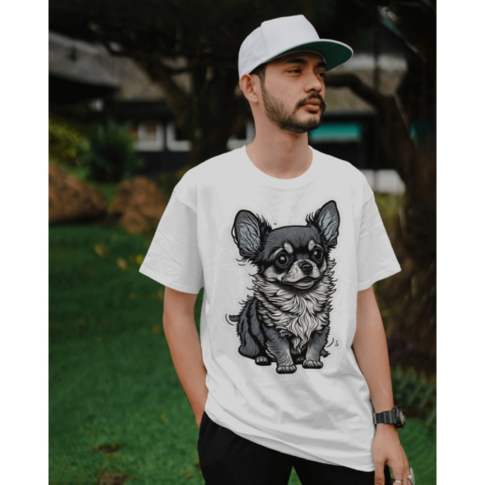 Dog Puppy | SABEZY ESSENTIALS Cotton Regular Men's T-Shirt | White