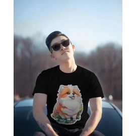 Dog White Puppy | SABEZY ESSENTIALS Cotton Regular Men's T-Shirt | Black