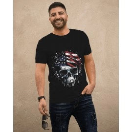 Flag Skull | SABEZY ESSENTIALS Cotton Regular Men's T-Shirt | Black