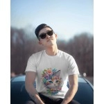 Flower Kitty | SABEZY ESSENTIALS Cotton Regular Men's T-Shirt | White