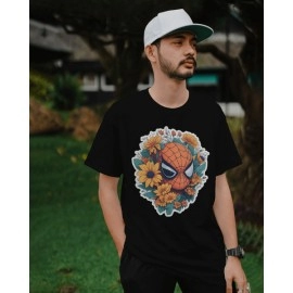 Flower Spidy | SABEZY ESSENTIALS Cotton Regular Men's T-Shirt | Black