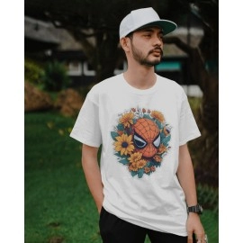 Flower Spidy | SABEZY ESSENTIALS Cotton Regular Men's T-Shirt | White