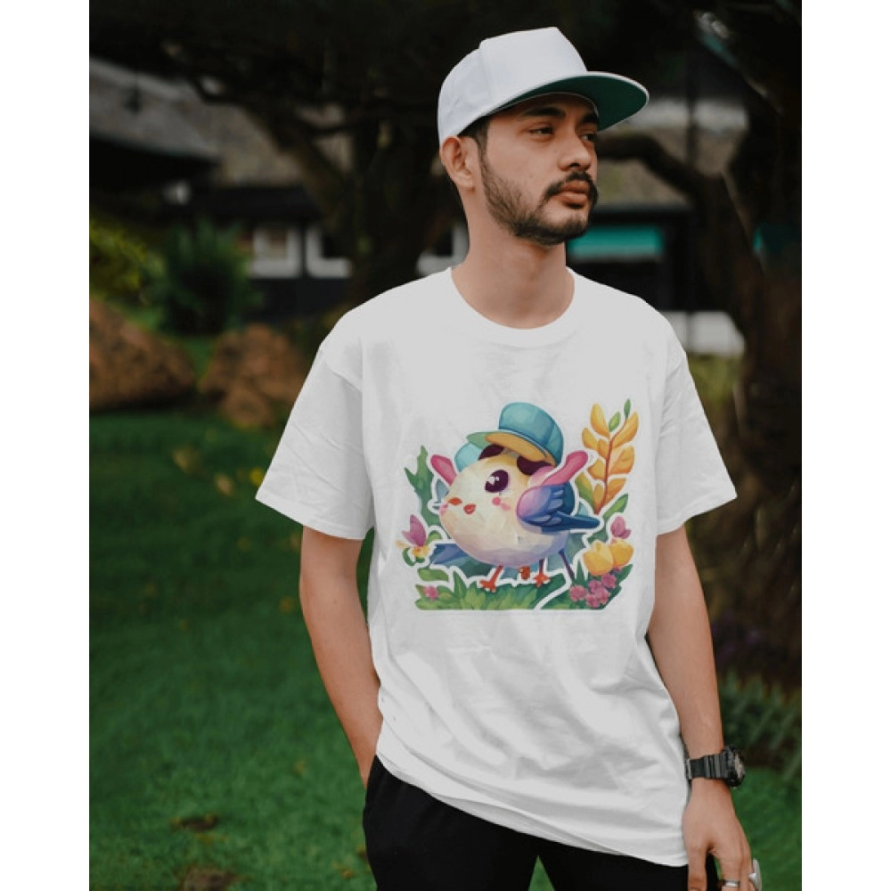 Flowery Twitty | SABEZY ESSENTIALS Cotton Regular Men's T-Shirt | White