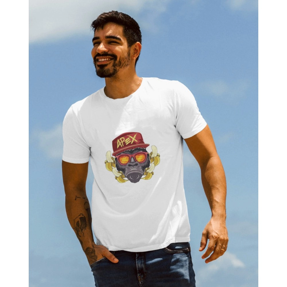 Gangster Gorilla | SABEZY ESSENTIALS Cotton Regular Men's T-Shirt | White