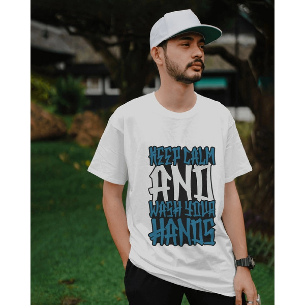 Keep Calm | SABEZY ESSENTIALS Cotton Regular Men's T-Shirt | White