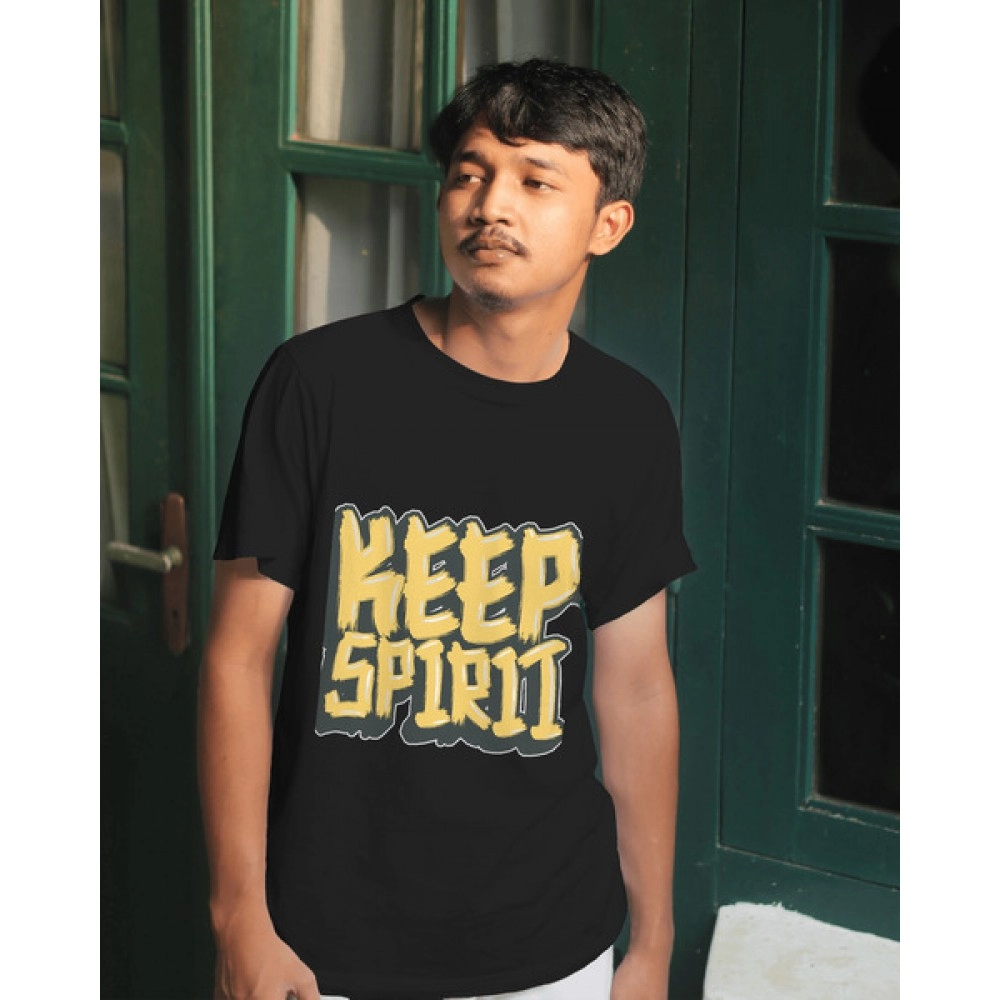 Keep Spirit | SABEZY ESSENTIALS Cotton Regular Men's T-Shirt | Black