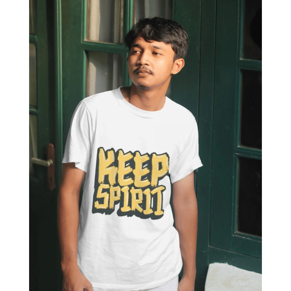 Keep Spirit | SABEZY ESSENTIALS Cotton Regular Men's T-Shirt | White 