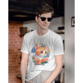 Little kitten | SABEZY ESSENTIALS Cotton Regular Men's T-Shirt | White