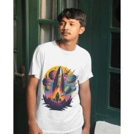 Mars Rocket | SABEZY ESSENTIALS Cotton Regular Men's T-Shirt | White