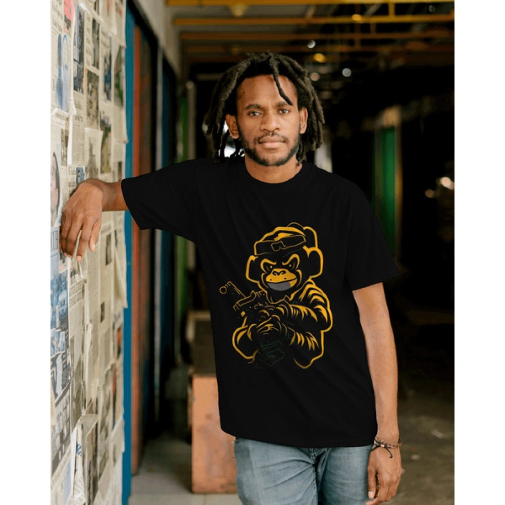 Monkey Warfare | SABEZY ESSENTIALS Cotton Regular Men's T-Shirt | Black