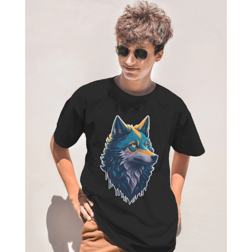 Mountain Wolf | SABEZY ESSENTIALS Cotton Regular Men's T-Shirt | Black