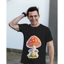 Mushrooms | SABEZY ESSENTIALS Cotton Regular Men's T-Shirt | Black