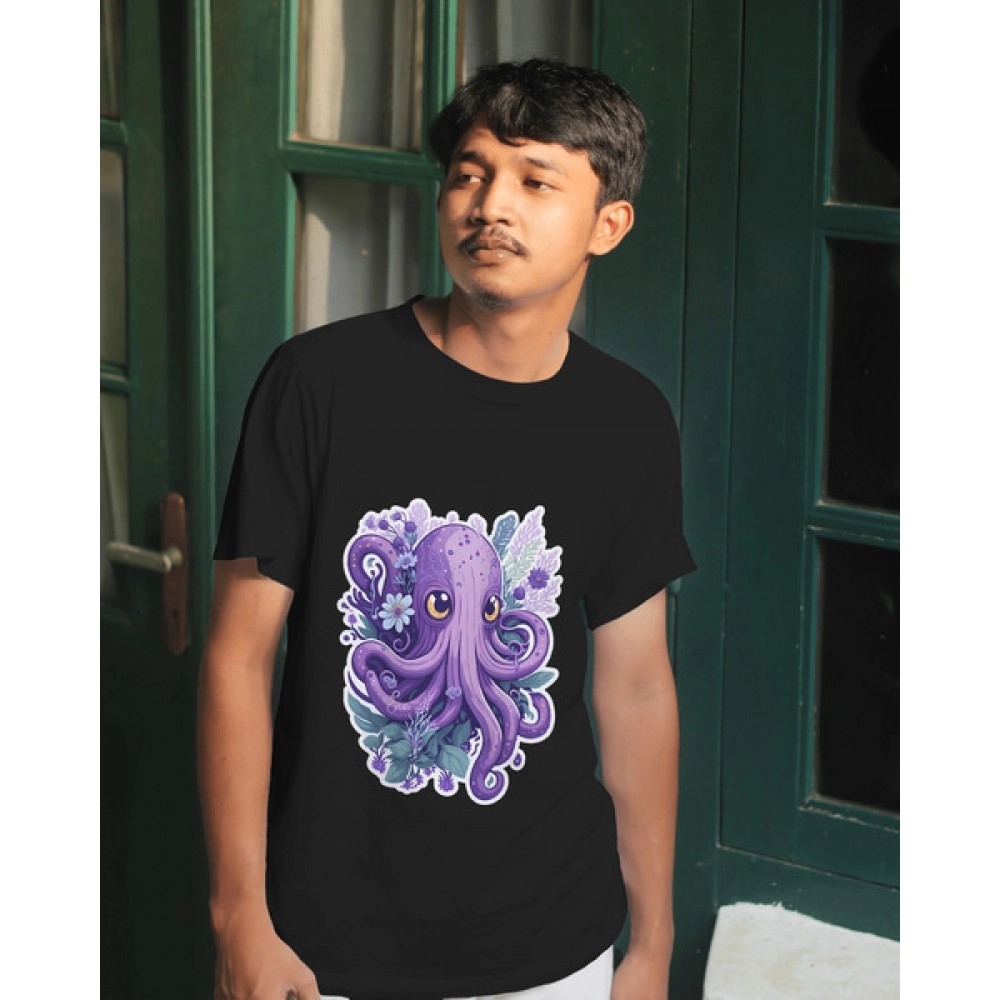 Octopus | SABEZY ESSENTIALS Cotton Regular Men's T-Shirt | Black