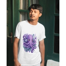 Octopus | SABEZY ESSENTIALS Cotton Regular Men's T-Shirt | White