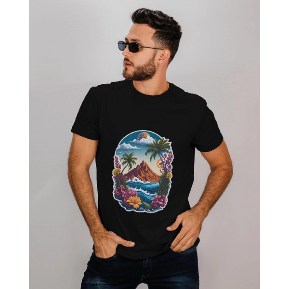 Spring Summer | SABEZY ESSENTIALS Cotton Regular Men's T-Shirt | Black