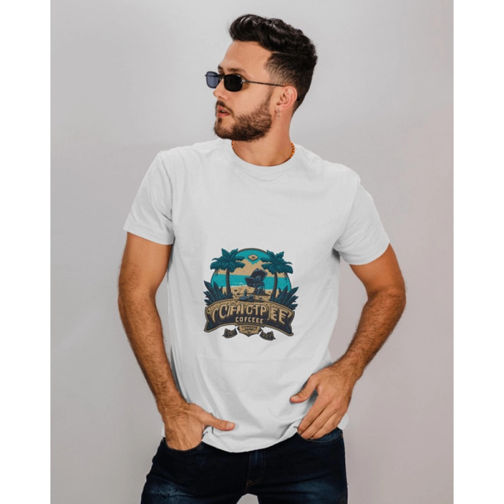 Beach View | SABEZY ESSENTIALS Cotton Regular Men's T-Shirt | White
