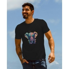 Colourful Elephant | SABEZY ESSENTIALS Cotton Regular Men's T-Shirt | Black