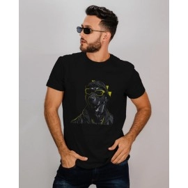 Funky Dog | SABEZY ESSENTIALS Cotton Regular Men's T-Shirt | Black