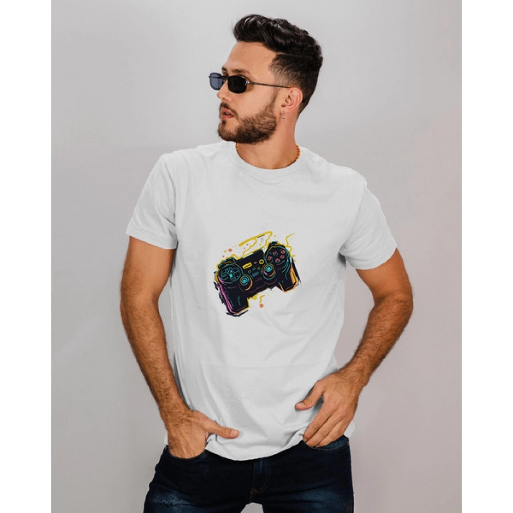 Gamepad | SABEZY ESSENTIALS Cotton Regular Men's T-Shirt | White