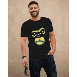 Gorilla Face Design | SABEZY ESSENTIALS Cotton Regular Men's T-Shirt | Black
