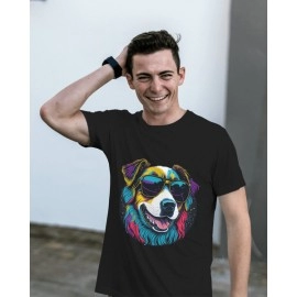 Happy Dog | SABEZY ESSENTIALS Cotton Regular Men's T-Shirt | Black