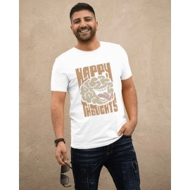 Happy Thoughts | SABEZY ESSENTIALS Cotton Regular Men's T-Shirt | White