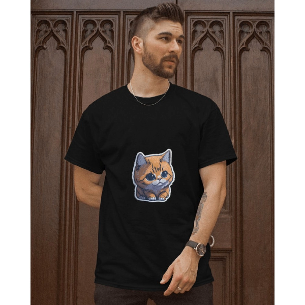 Mini Cat | SABEZY ESSENTIALS Cotton Regular Men's T-Shirt | Black