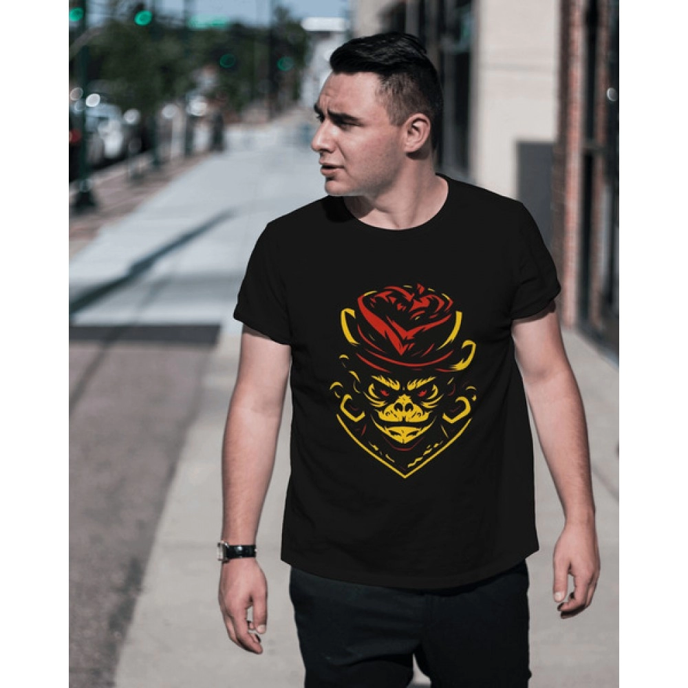 Monkey Magic | SABEZY ESSENTIALS Cotton Regular Men's T-Shirt | Black
