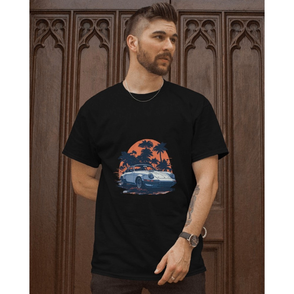 Porsche Car | SABEZY ESSENTIALS Cotton Regular Men's T-Shirt | Black