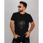 Skull Fire | SABEZY ESSENTIALS Cotton Regular Men's T-Shirt | Black