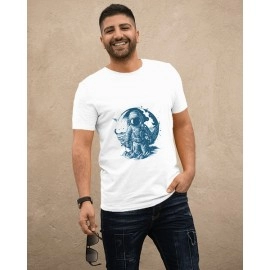 Spaceman In Space | SABEZY ESSENTIALS Cotton Regular Men's T-Shirt | White