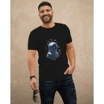 Spaceman And Planet | SABEZY ESSENTIALS Cotton Regular Men's T-Shirt | Black