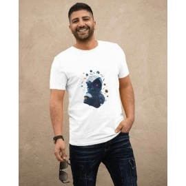 Spaceman And Planet | SABEZY ESSENTIALS Cotton Regular Men's T-Shirt | White