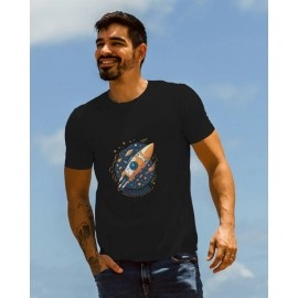 Spaceship | SABEZY ESSENTIALS Cotton Regular Men's T-Shirt | Black