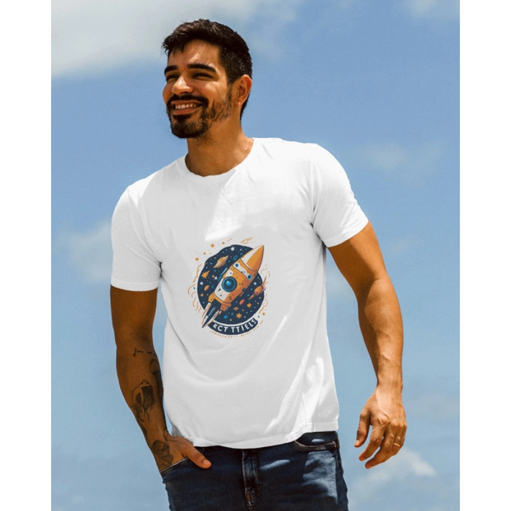 Spaceship | SABEZY ESSENTIALS Cotton Regular Men's T-Shirt | White