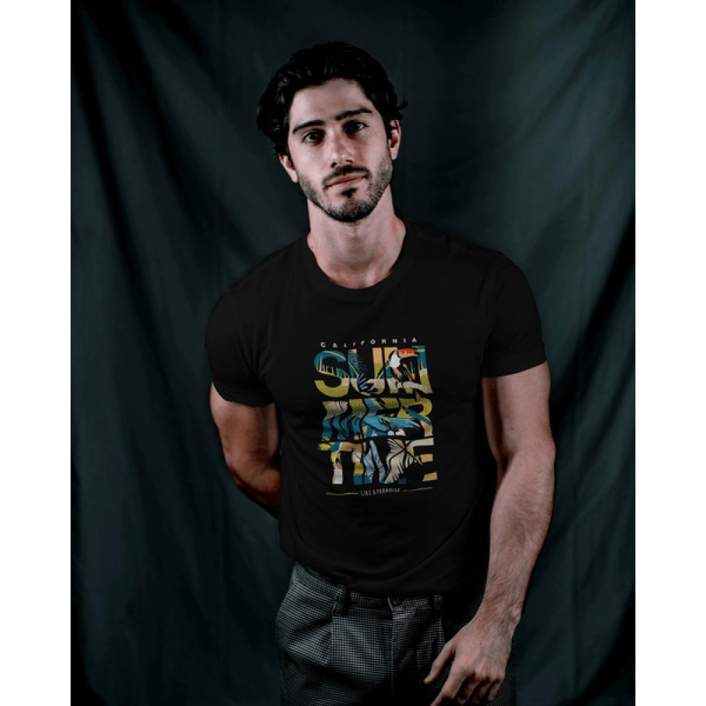 Summer Time | SABEZY ESSENTIALS Cotton Regular Men's T-Shirt | Black