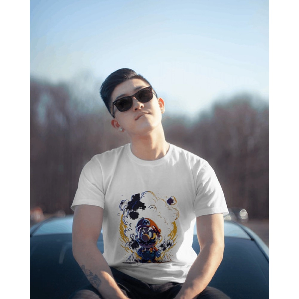 Super Mario | SABEZY ESSENTIALS Cotton Regular Men's T-Shirt | White